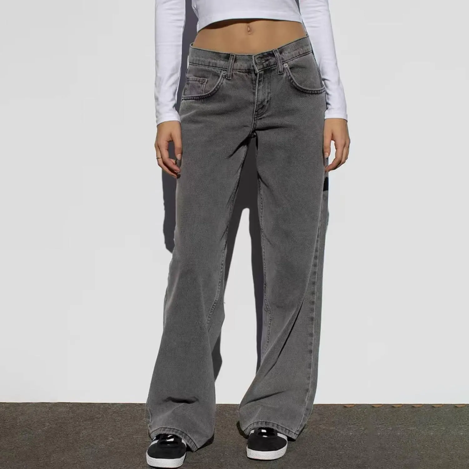 Straight Leg Jeans for Women,High Waisted Wide Leg Loose Microelastic Boyfriend Denim Pants