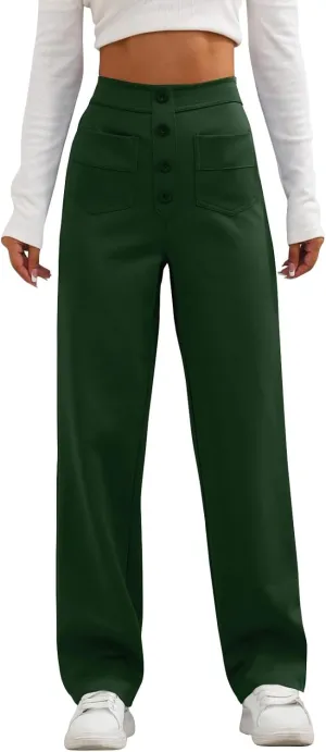 Straight Leg Pants Women Elastic High Waisted Dress Pants Multi Pockets Business Casual Trouser Pants Slacks