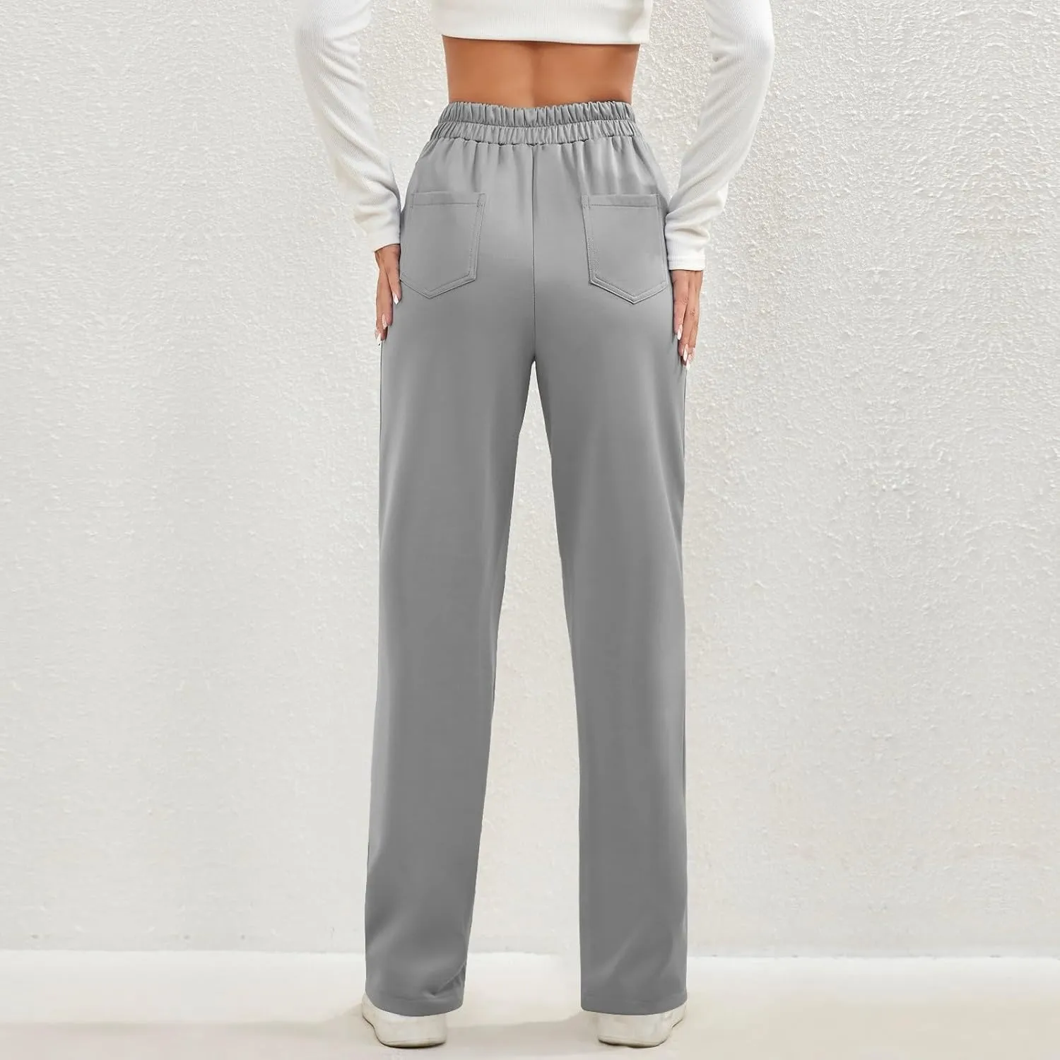 Straight Leg Pants Women Elastic High Waisted Dress Pants Multi Pockets Business Casual Trouser Pants Slacks
