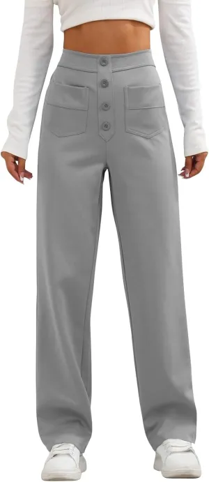 Straight Leg Pants Women Elastic High Waisted Dress Pants Multi Pockets Business Casual Trouser Pants Slacks