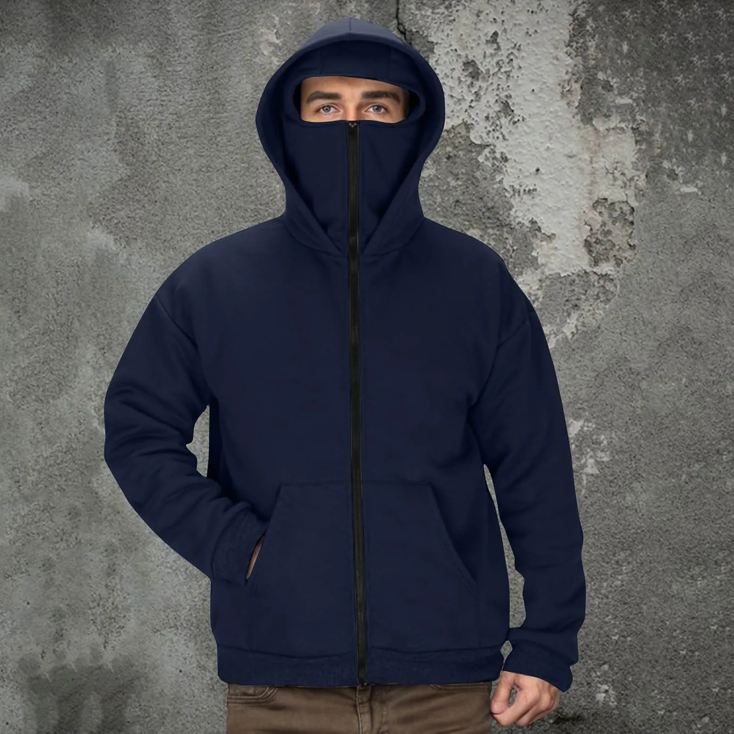 Streetwear Fleece Hoodies for Men with Mask 2025 Thermal Winter Double Hat Hooded Sweatshirt Outdoor Sports Jacket