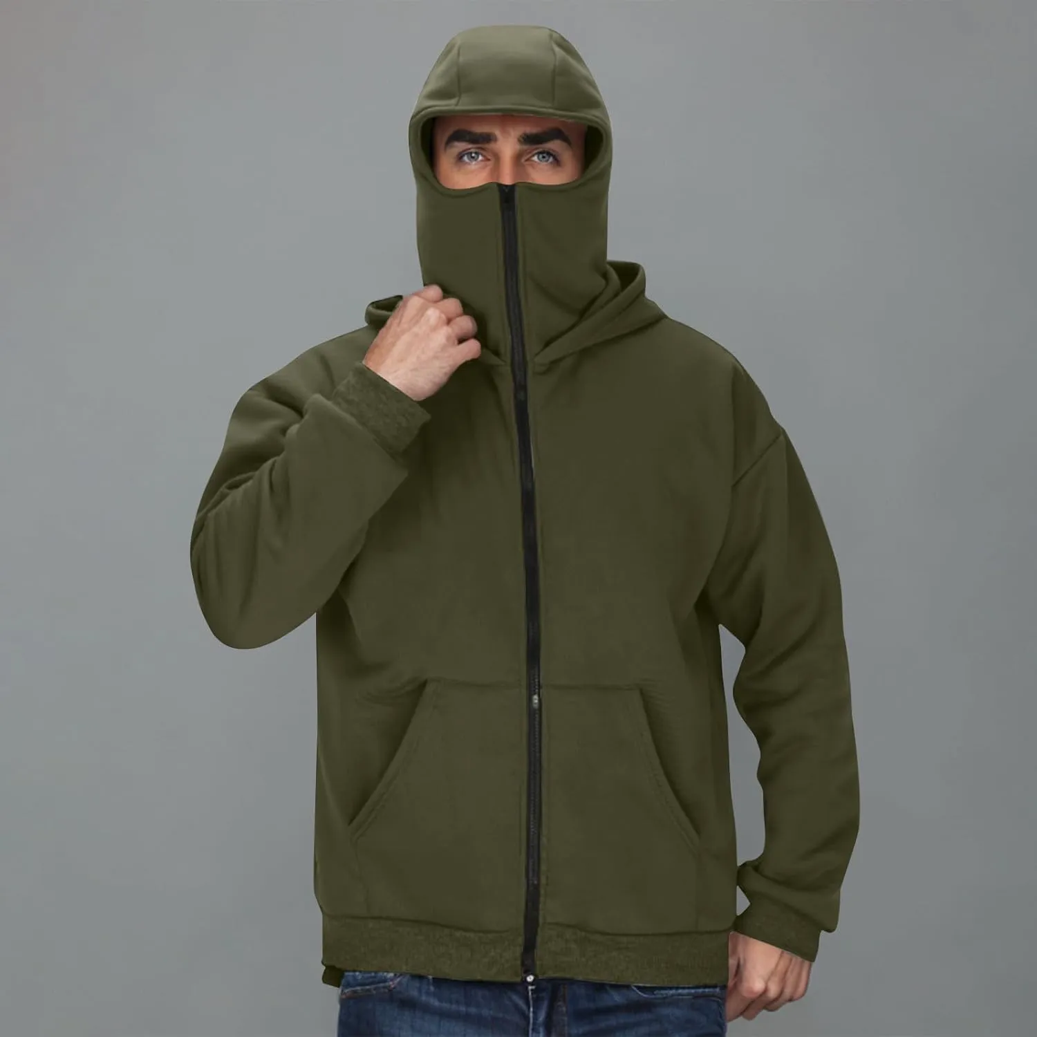 Streetwear Fleece Hoodies for Men with Mask 2025 Thermal Winter Double Hat Hooded Sweatshirt Outdoor Sports Jacket