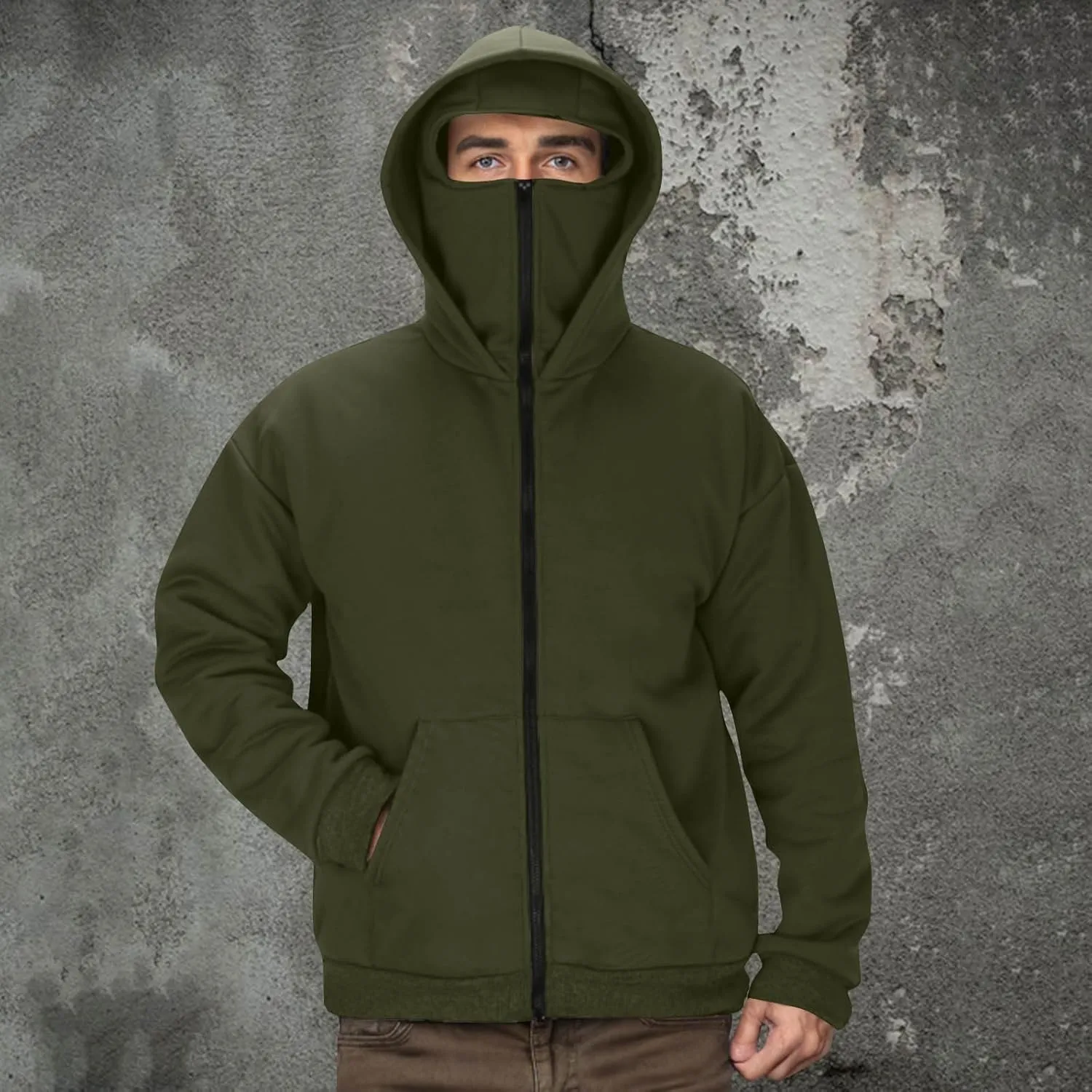 Streetwear Fleece Hoodies for Men with Mask 2025 Thermal Winter Double Hat Hooded Sweatshirt Outdoor Sports Jacket