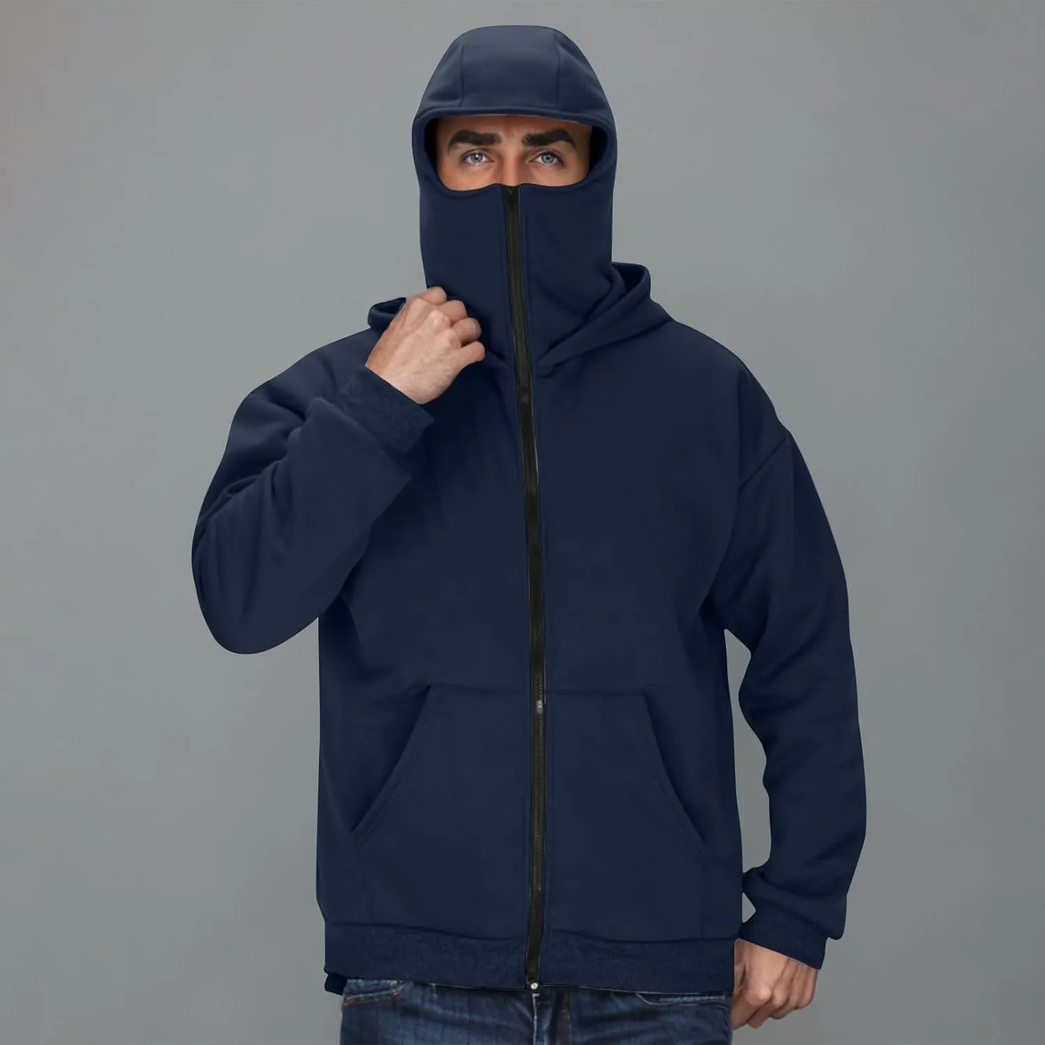 Streetwear Fleece Hoodies for Men with Mask 2025 Thermal Winter Double Hat Hooded Sweatshirt Outdoor Sports Jacket