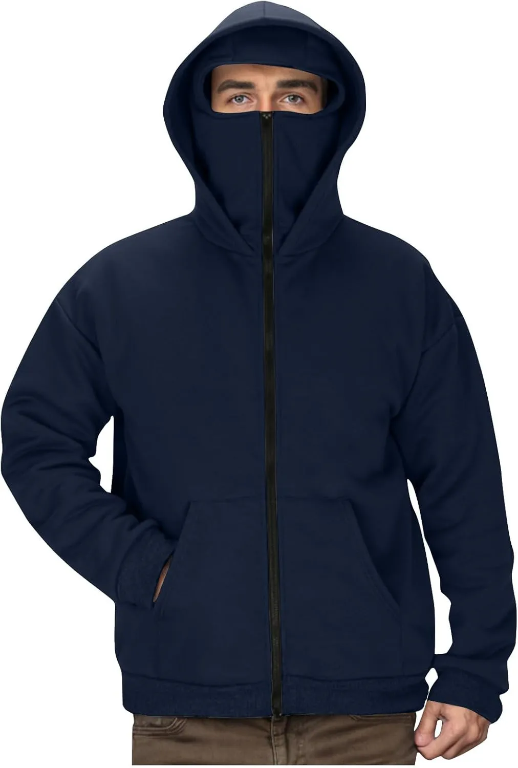 Streetwear Fleece Hoodies for Men with Mask 2025 Thermal Winter Double Hat Hooded Sweatshirt Outdoor Sports Jacket