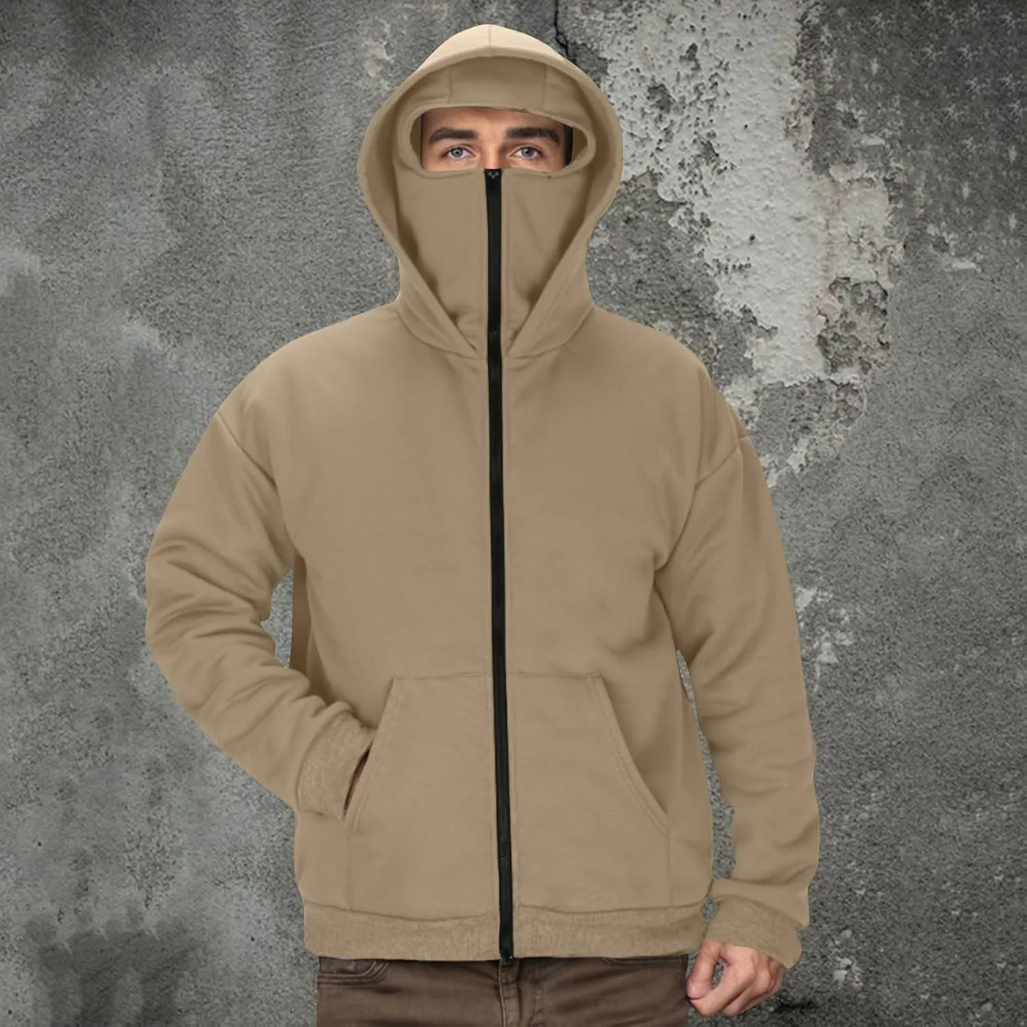 Streetwear Fleece Hoodies for Men with Mask 2025 Thermal Winter Double Hat Hooded Sweatshirt Outdoor Sports Jacket