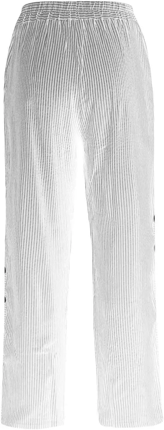 Striped Linen Capri Pants Women Side Button Elastic Waist Gauze Pants Lightweight Summer Beach Cropped Trousers 2025
