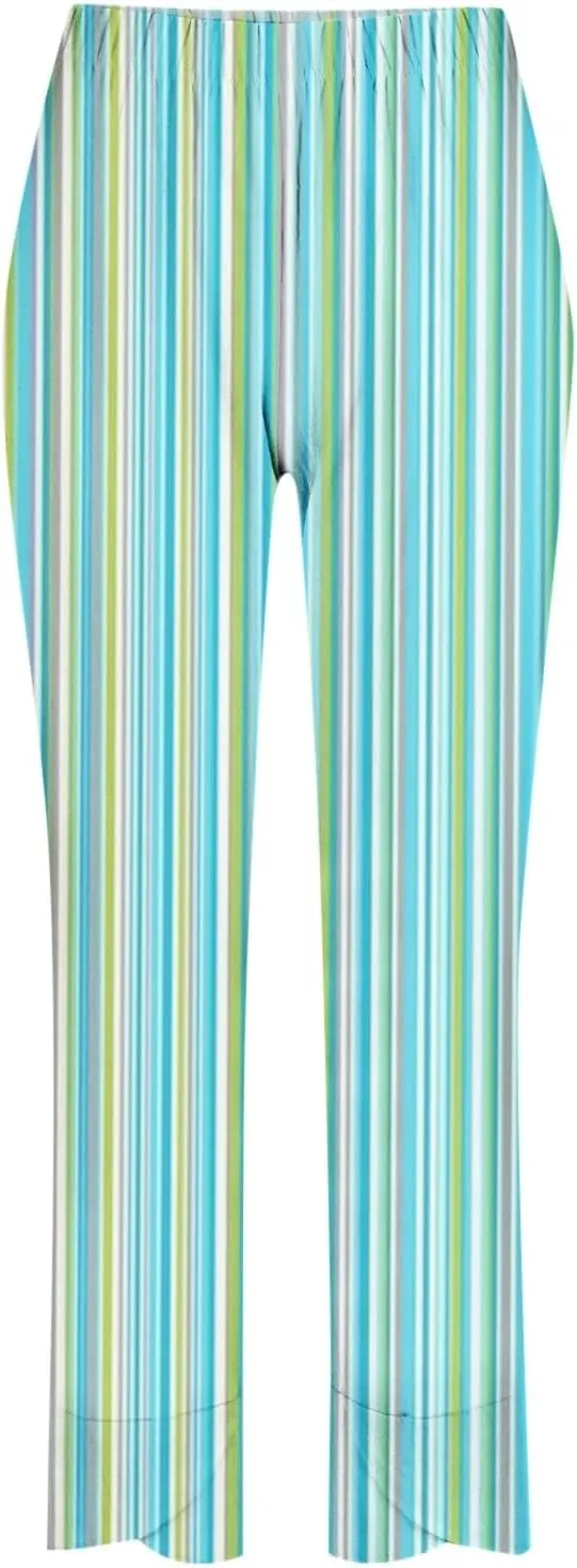 Striped Linen Pants Women Casual Elastic Waist Straight Leg Cropped Pant Lounge Baggy Gauze Trousers with Pockets