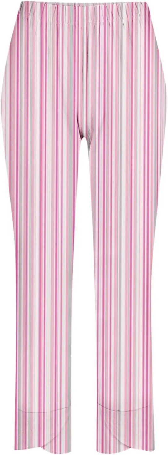 Striped Linen Pants Women Casual Elastic Waist Straight Leg Cropped Pant Lounge Baggy Gauze Trousers with Pockets