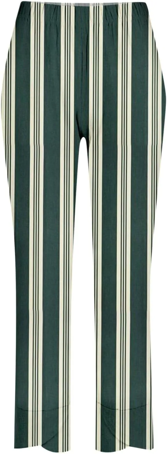 Striped Linen Pants Women Casual Elastic Waist Straight Leg Cropped Pant Lounge Baggy Gauze Trousers with Pockets