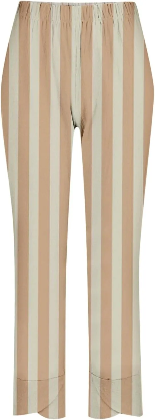 Striped Linen Pants Women Casual Elastic Waist Straight Leg Cropped Pant Lounge Baggy Gauze Trousers with Pockets