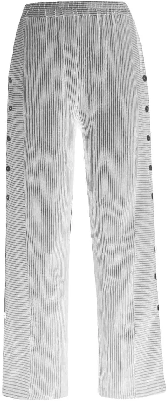 Striped Linen Pants Women Side Button Elastic Waist Capri Gauze Pants Lightweight Summer Beach Cropped Trousers 2025