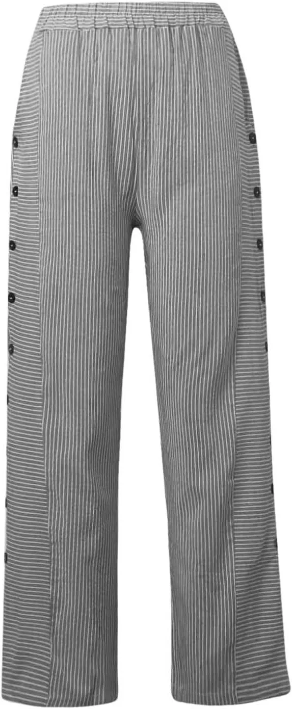 Striped Linen Pants Women Side Button Elastic Waist Capri Gauze Pants Lightweight Summer Beach Cropped Trousers 2025