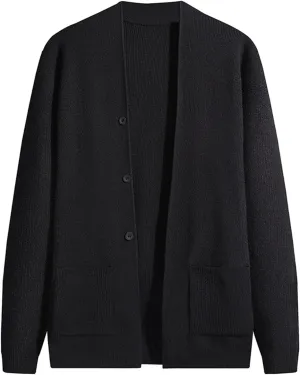 Sweaters for Men Mens Solid Long Sleeve V Neck Cardigan Button Down Sweaters Coat with Front Pocket