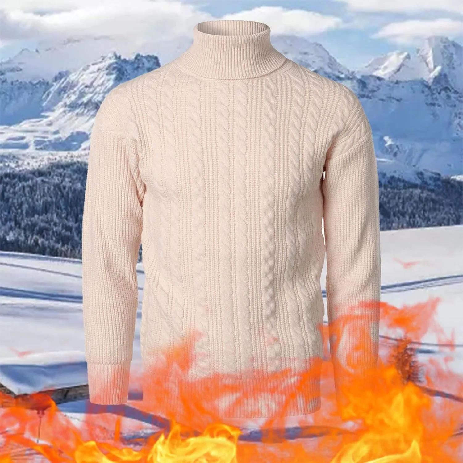 Sweaters for Men Men's Solid Turtleneck Sweaters Long Sleeve Slim Fit Ribbed Knit Wool Thermal Pullover Sweatshirts