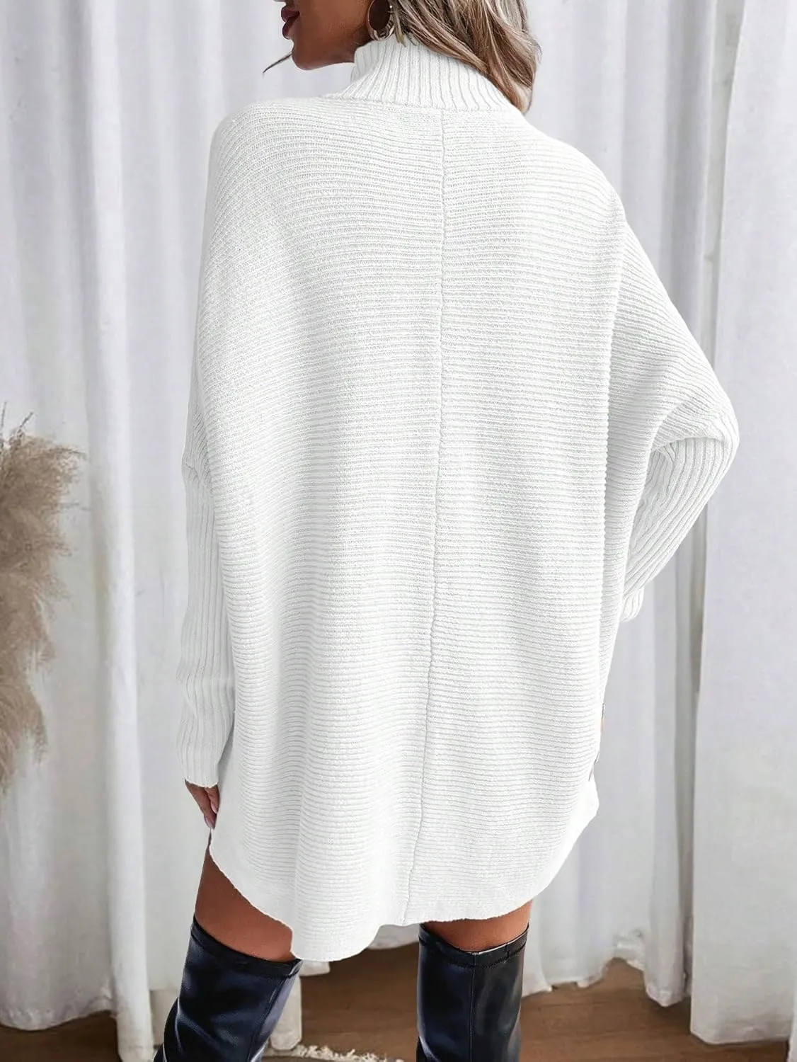 SweatyRocks Women's Oversized Dolman Sleeves Sweater Turtleneck Solid Color Loose Knitted Pullovers