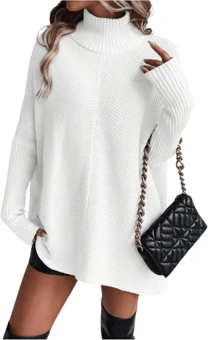 SweatyRocks Women's Oversized Dolman Sleeves Sweater Turtleneck Solid Color Loose Knitted Pullovers