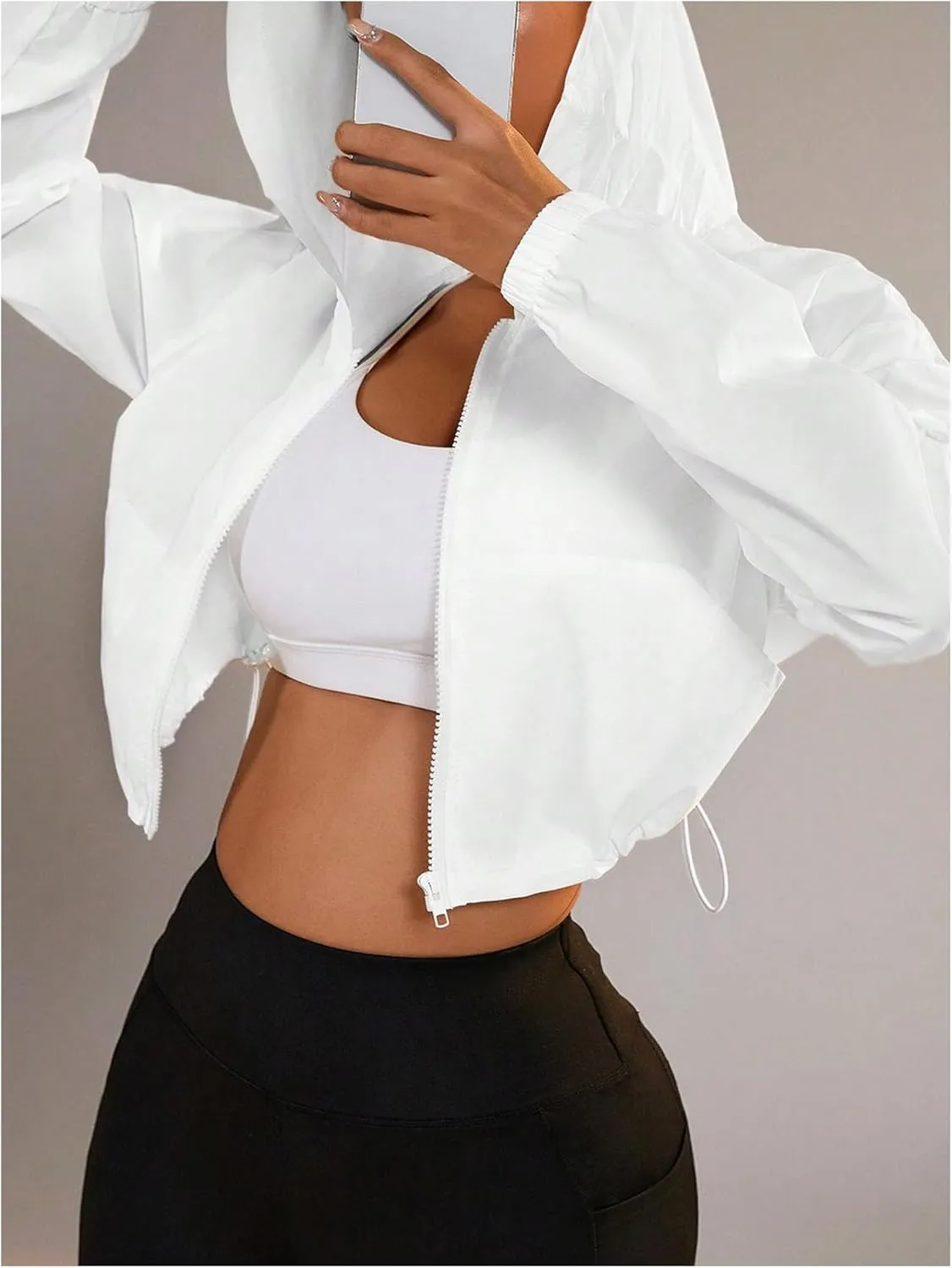 SweatyRocks Women's Zip Up Hoodie Lightweight Thin Cropped Jackets with Pocket