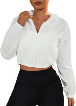 SweatyRocks Women's Zip Up Hoodie Lightweight Thin Cropped Jackets with Pocket