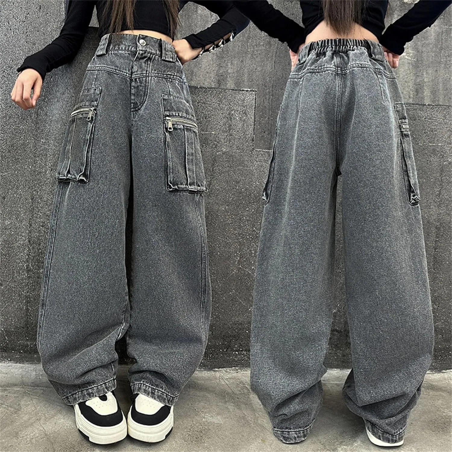 Teen Girls Baggy Ripped Jeans Cute Star High Waist Wide Leg Cargo Denim Pants Kids Girl Aesthetic Y2K Skinny Trousers