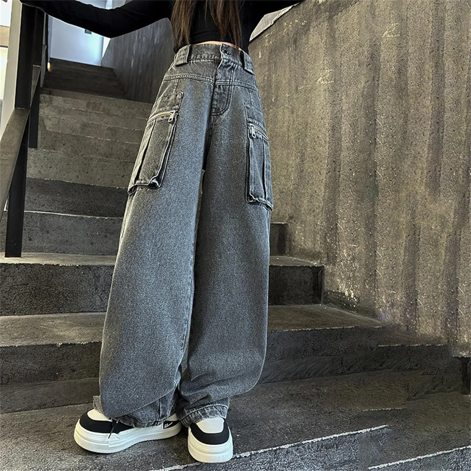 Teen Girls Baggy Ripped Jeans Cute Star High Waist Wide Leg Cargo Denim Pants Kids Girl Aesthetic Y2K Skinny Trousers