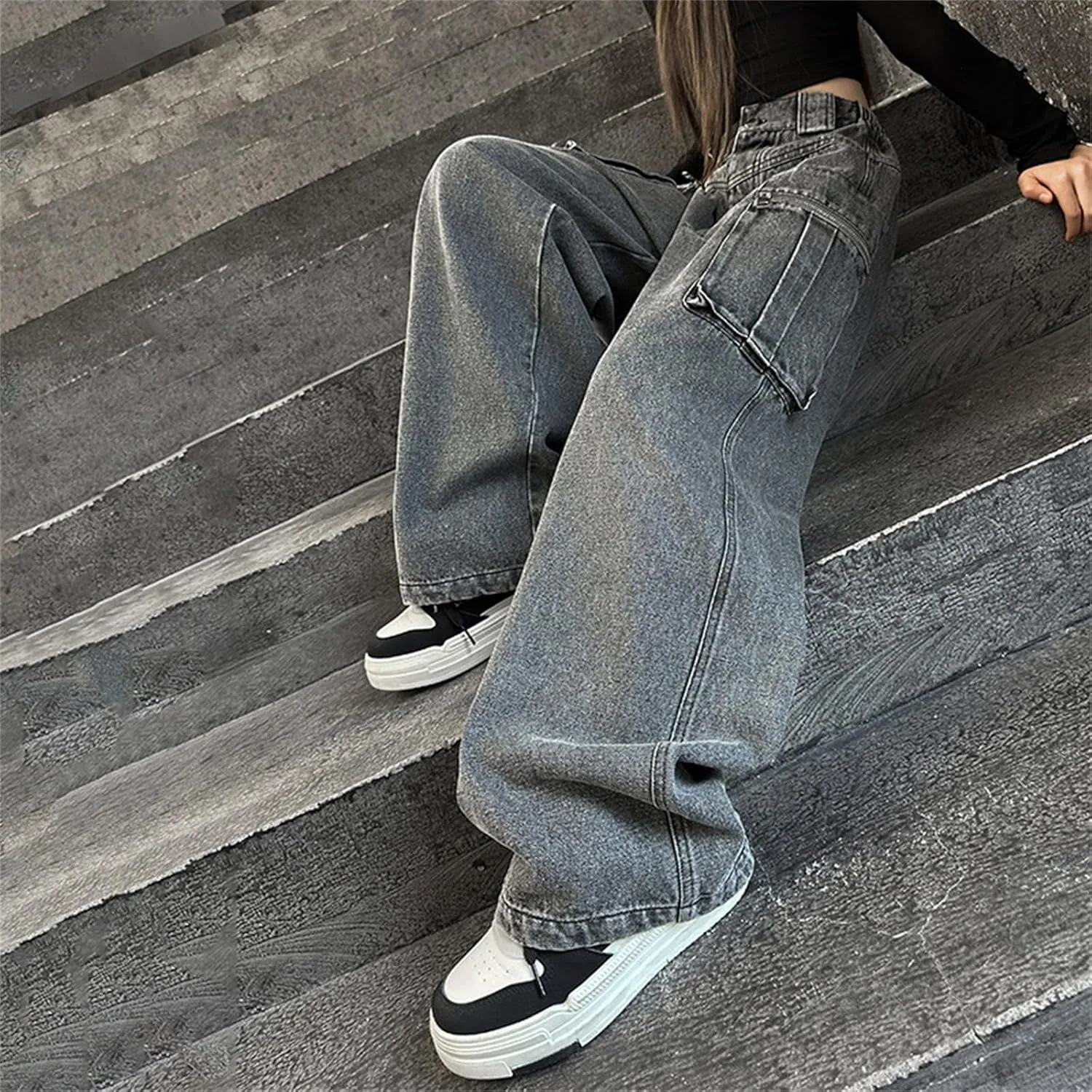 Teen Girls Baggy Ripped Jeans Cute Star High Waist Wide Leg Cargo Denim Pants Kids Girl Aesthetic Y2K Skinny Trousers