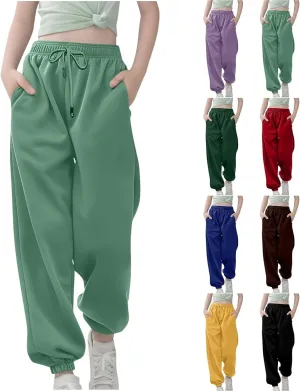 Teen Girls Baggy Sweatpants Cinch Bottom High Waist Elastic Jogger Pants Drawstring Athletic Pants Y2K Preppy Pants
