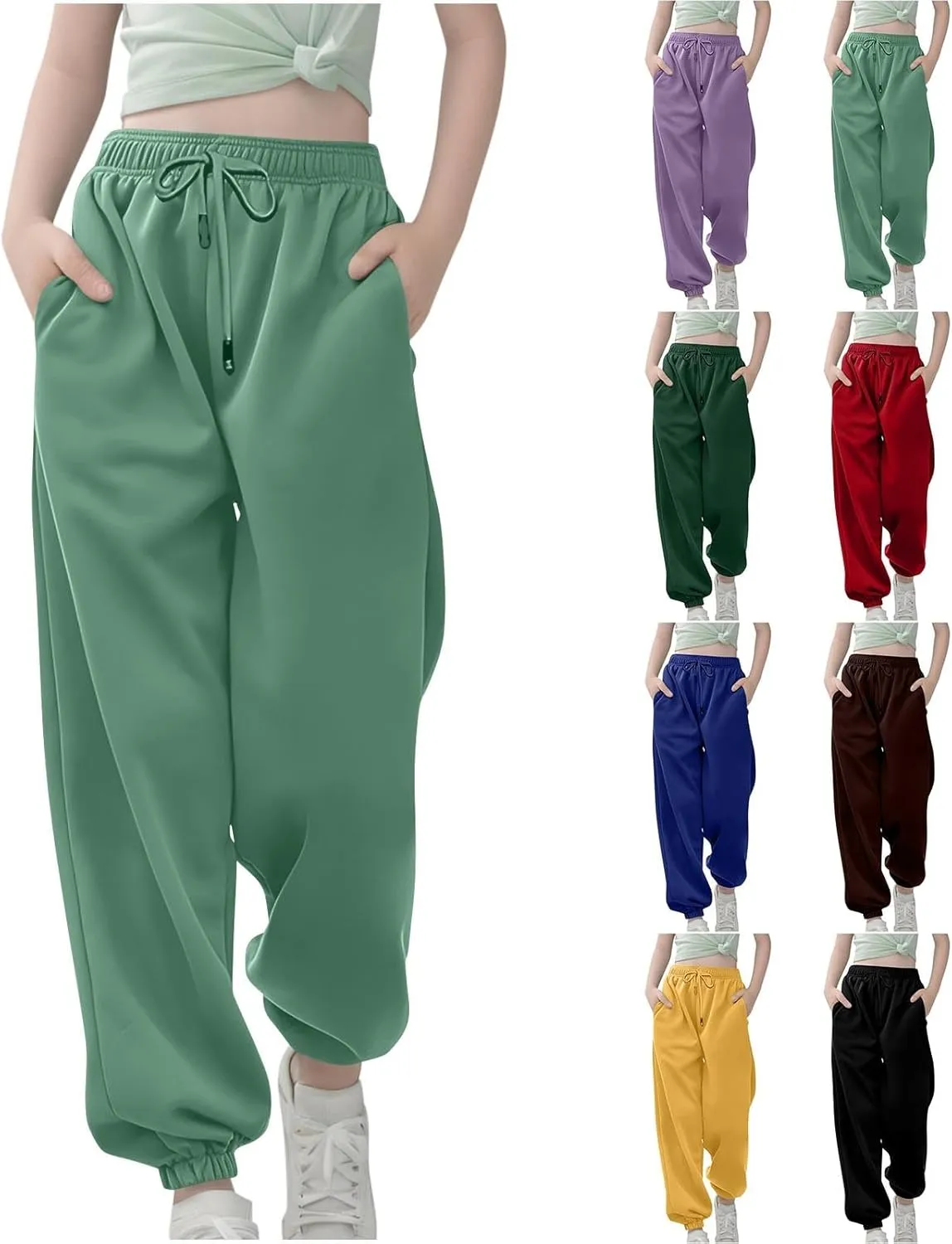 Teen Girls Baggy Sweatpants Cinch Bottom High Waist Elastic Jogger Pants Drawstring Athletic Pants Y2K Preppy Pants