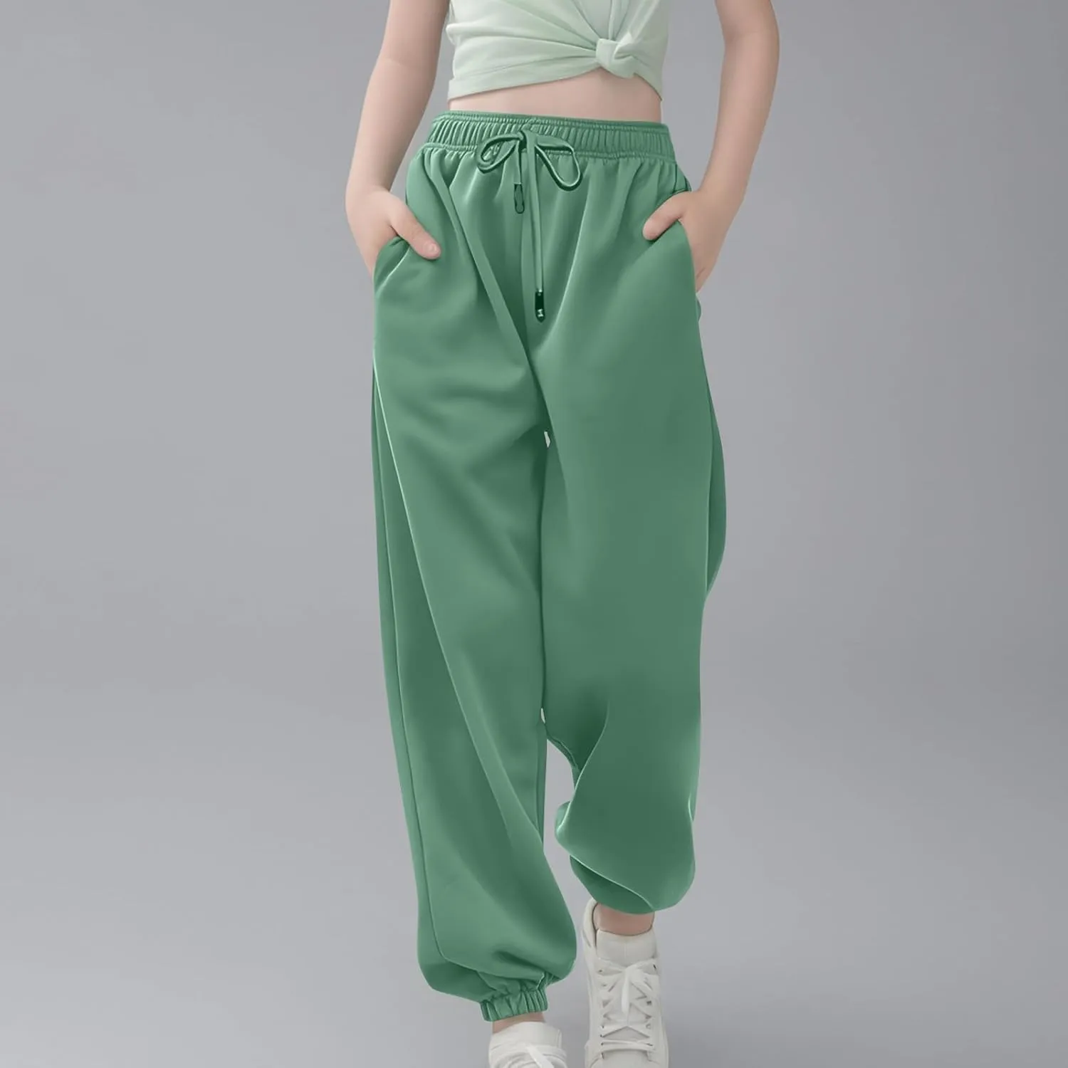 Teen Girls Baggy Sweatpants Cinch Bottom High Waist Elastic Jogger Pants Drawstring Athletic Pants Y2K Preppy Pants