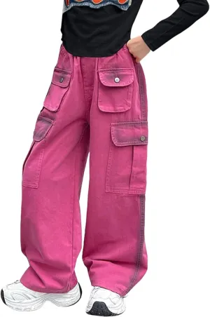 Teen Girls Ripped Skinny Jeans Y2K Cute Star High Waist Wide Leg Cargo Denim Pants Kids Girl Aesthetic Baggy Trousers