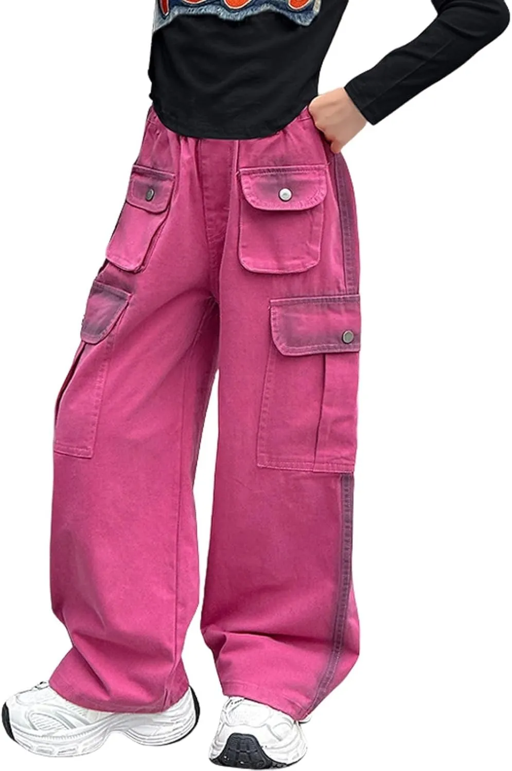 Teen Girls Ripped Skinny Jeans Y2K Cute Star High Waist Wide Leg Cargo Denim Pants Kids Girl Aesthetic Baggy Trousers