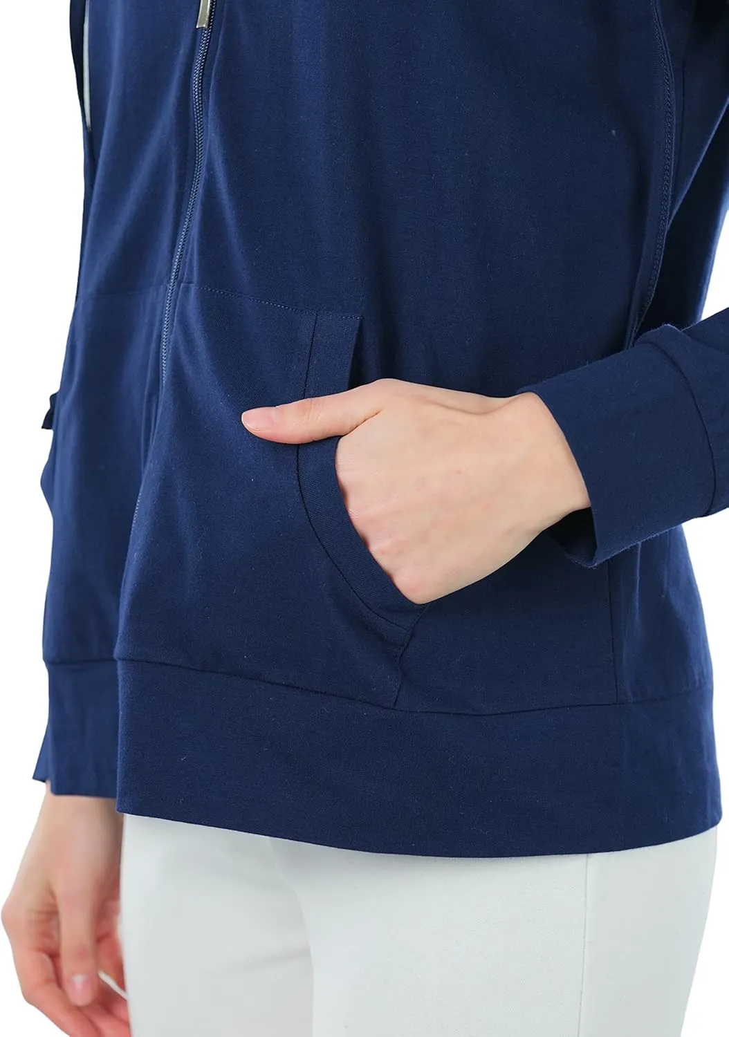 ToBeInStyle Women's Thin Fabric Long Sleeve Kangaroo Pocket Zip Up Hoodie