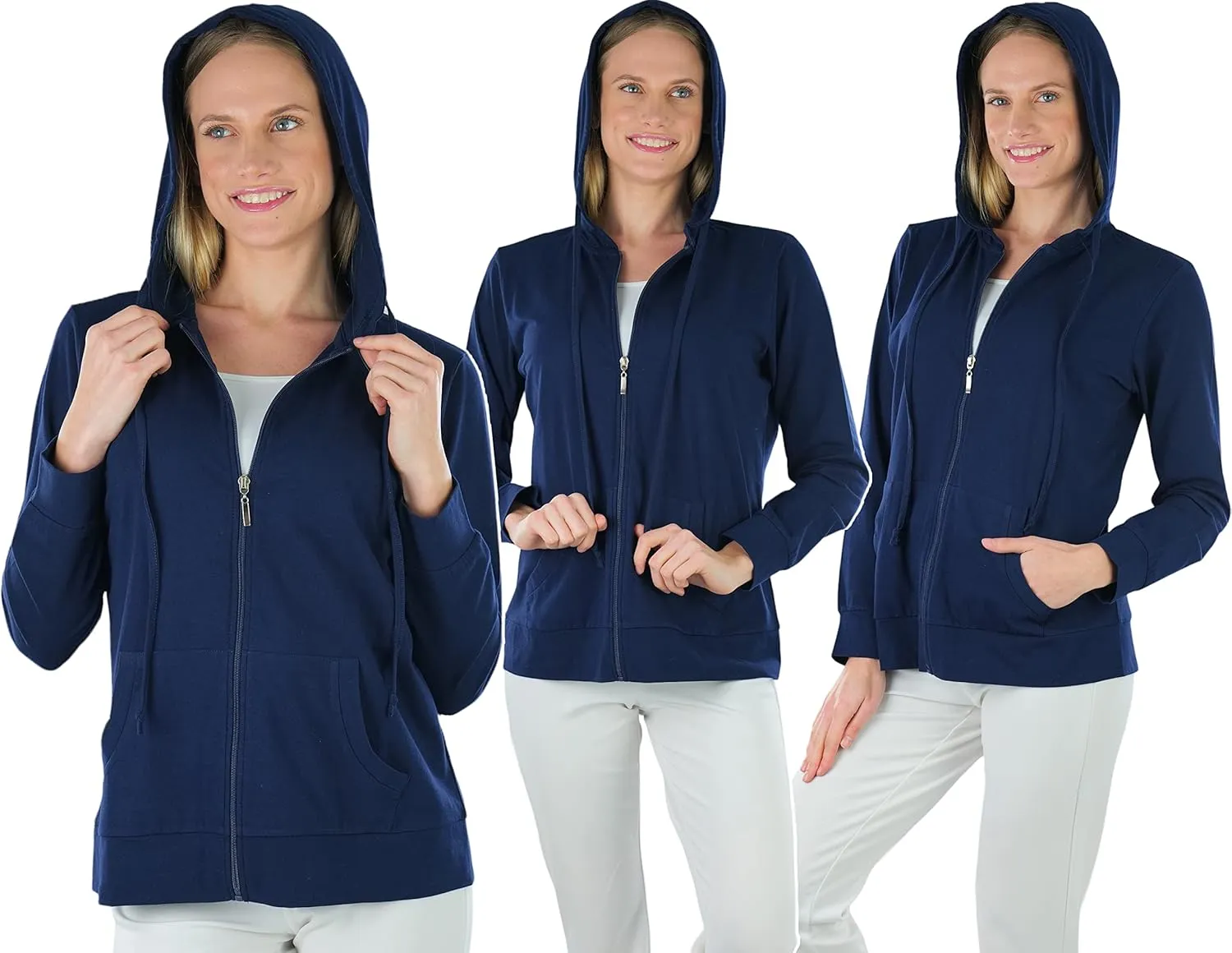 ToBeInStyle Women's Thin Fabric Long Sleeve Kangaroo Pocket Zip Up Hoodie