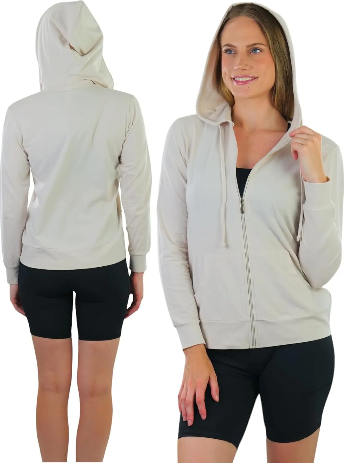 ToBeInStyle Women's Thin Fabric Long Sleeve Kangaroo Pocket Zip Up Hoodie