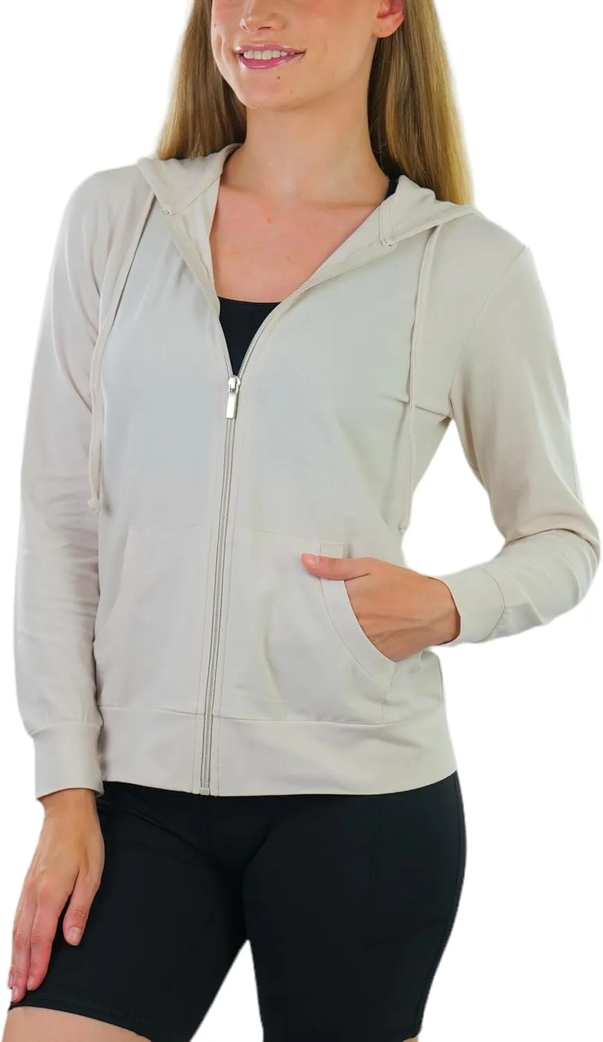 ToBeInStyle Women's Thin Fabric Long Sleeve Kangaroo Pocket Zip Up Hoodie