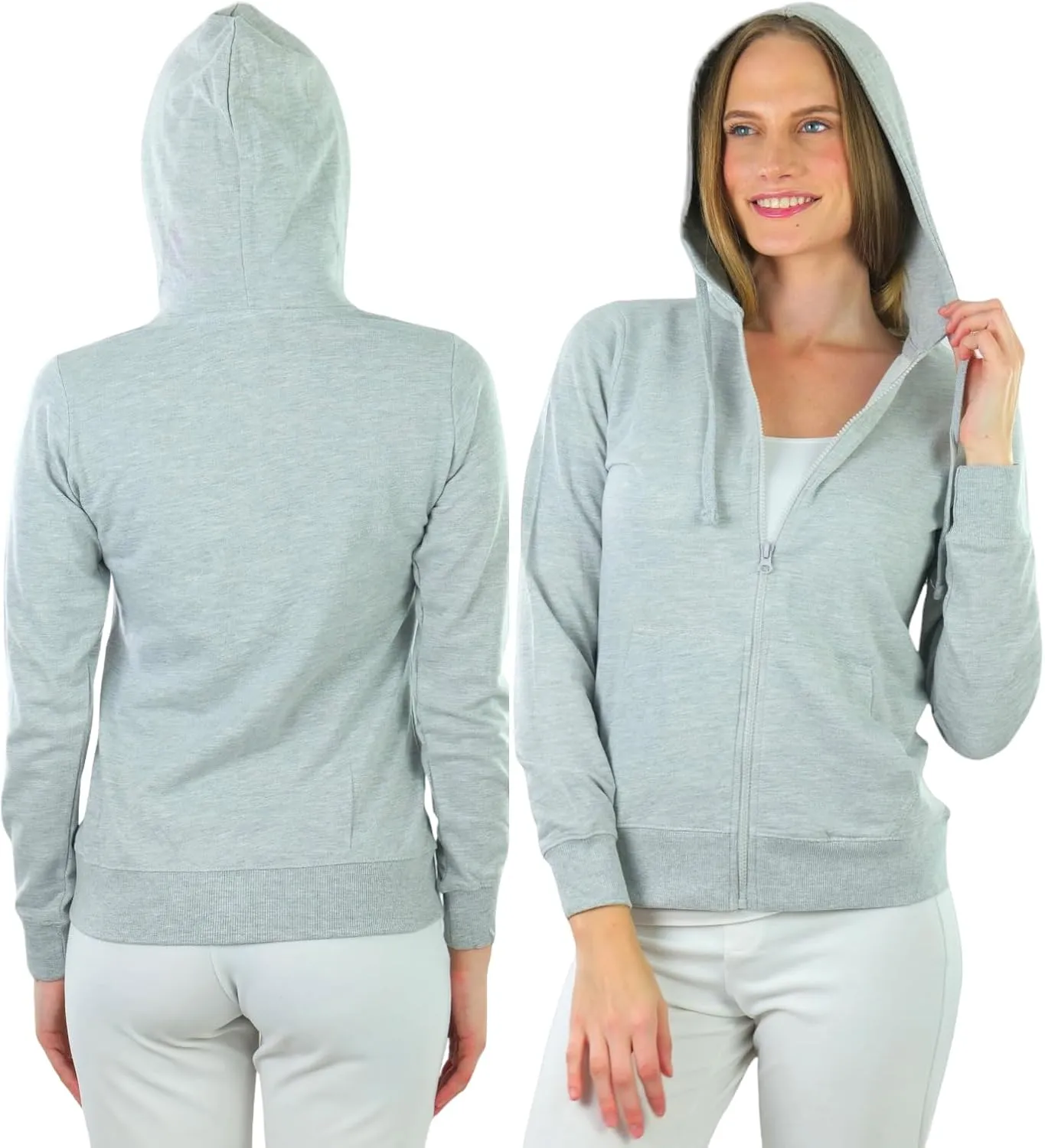 ToBeInStyle Women's Thin Fabric Long Sleeve Kangaroo Pocket Zip Up Hoodie