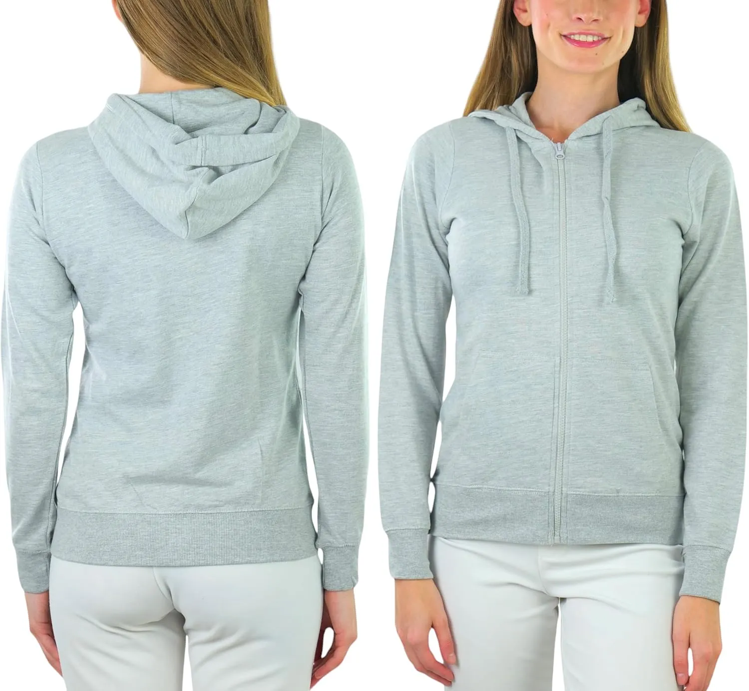 ToBeInStyle Women's Thin Fabric Long Sleeve Kangaroo Pocket Zip Up Hoodie
