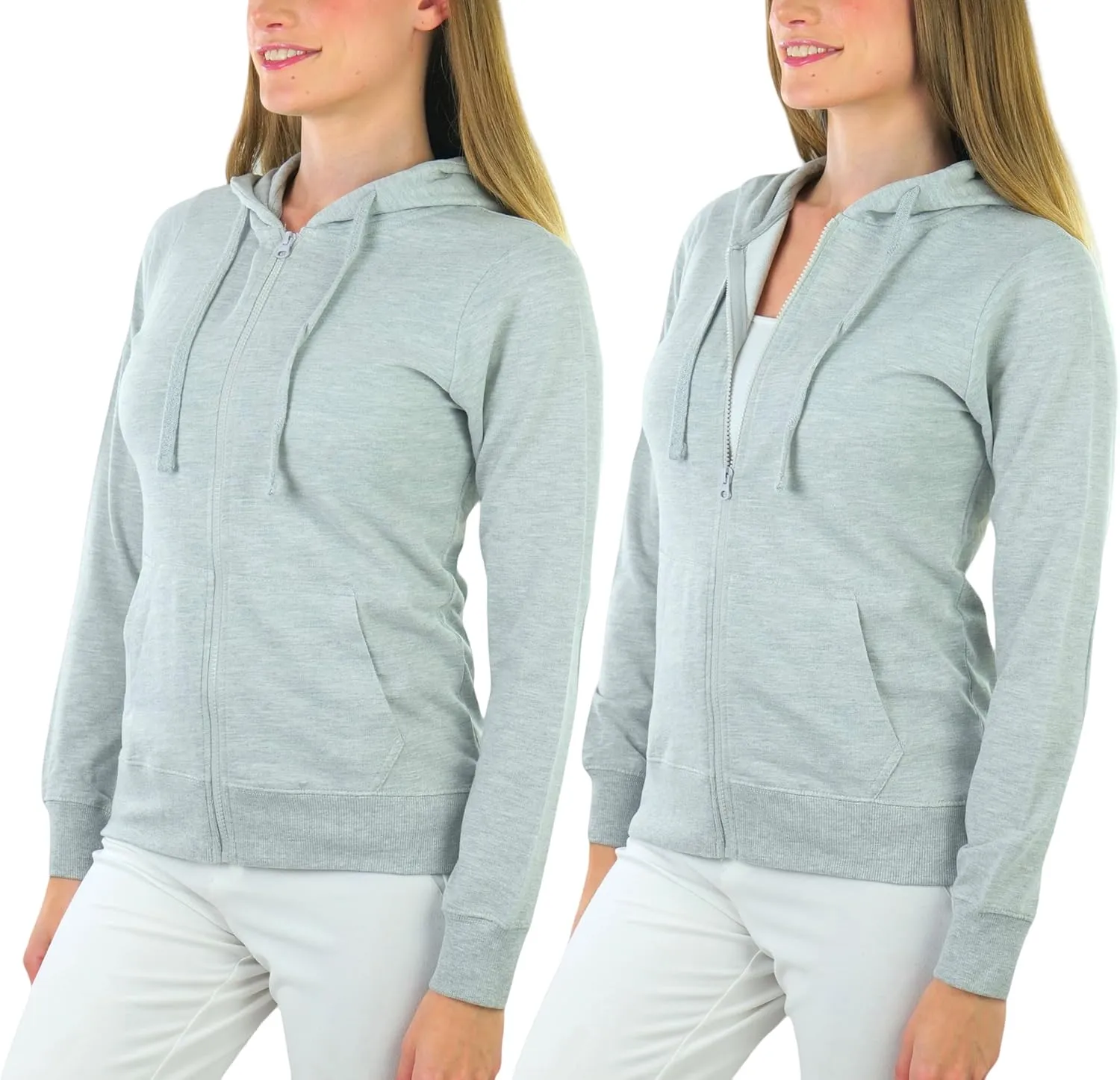 ToBeInStyle Women's Thin Fabric Long Sleeve Kangaroo Pocket Zip Up Hoodie