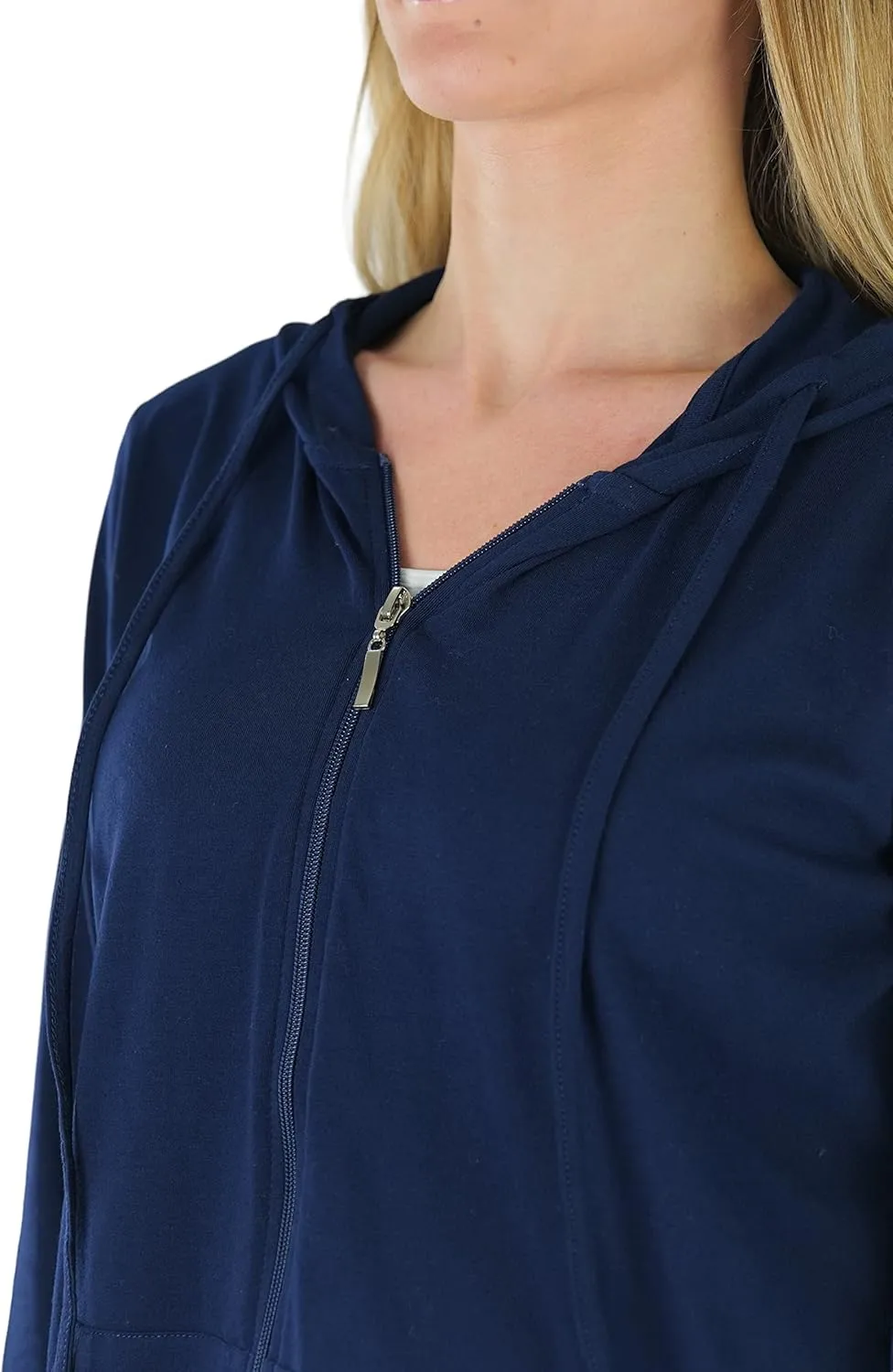 ToBeInStyle Women's Thin Fabric Long Sleeve Kangaroo Pocket Zip Up Hoodie