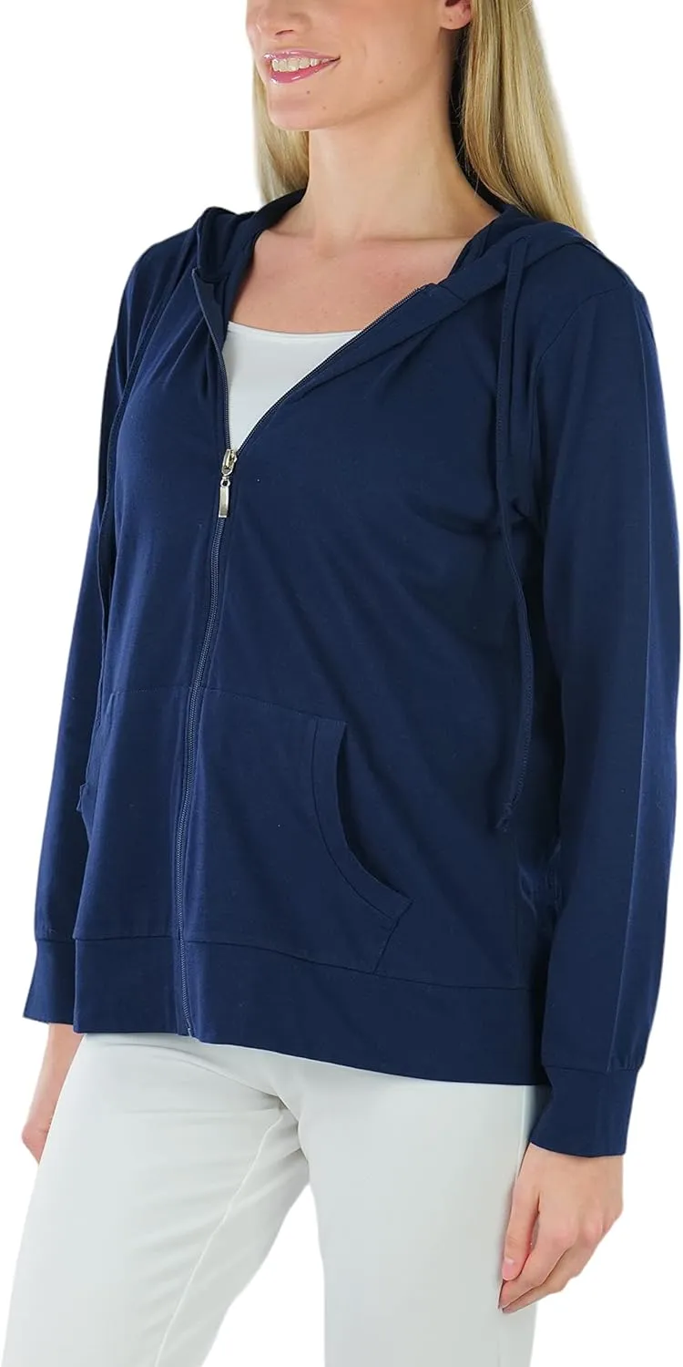 ToBeInStyle Women's Thin Fabric Long Sleeve Kangaroo Pocket Zip Up Hoodie