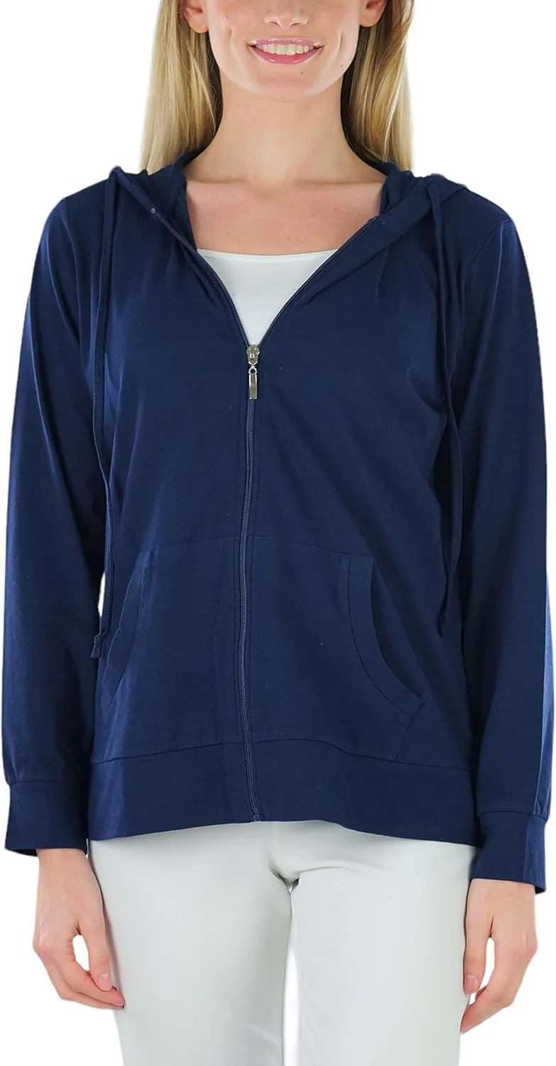 ToBeInStyle Women's Thin Fabric Long Sleeve Kangaroo Pocket Zip Up Hoodie