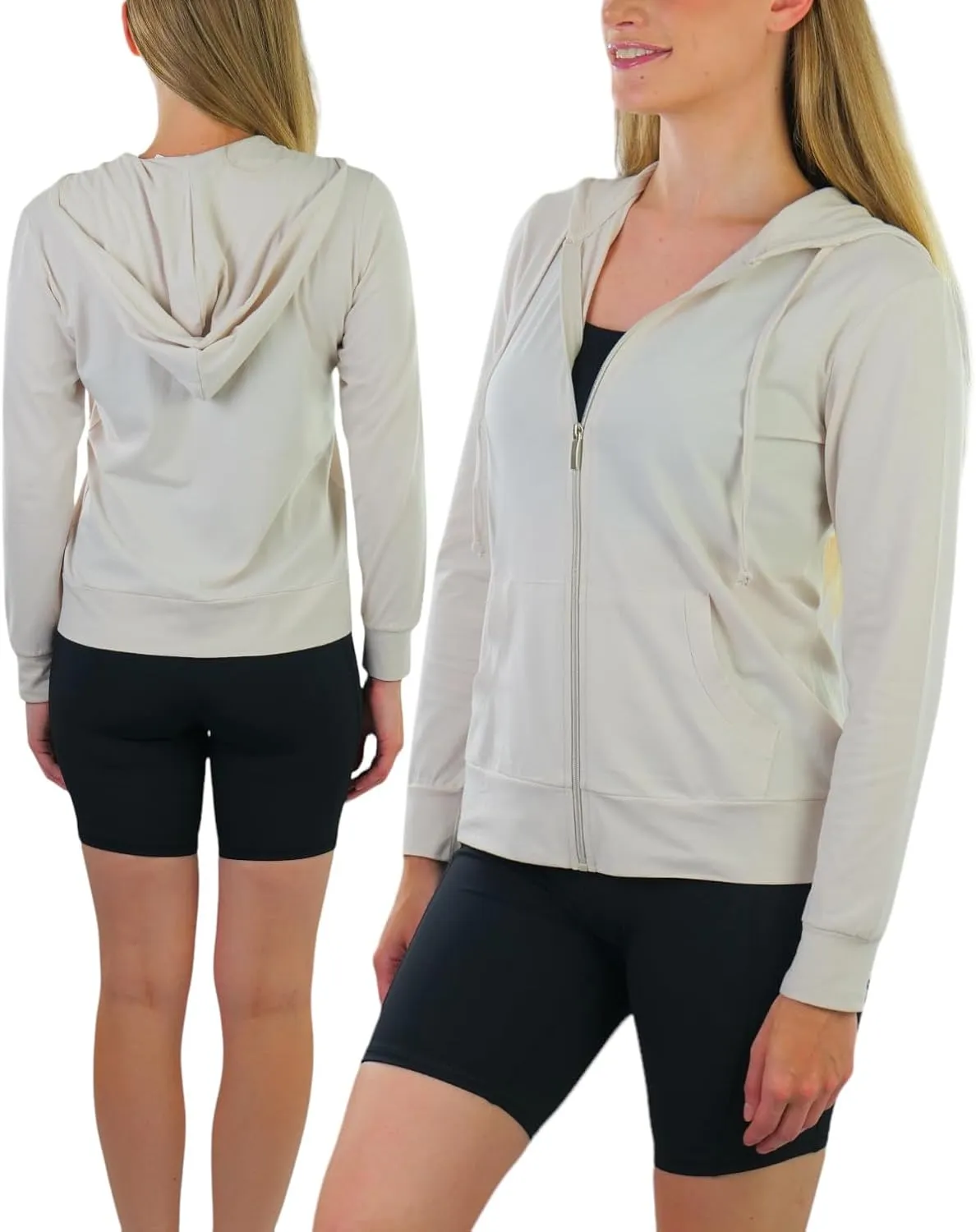 ToBeInStyle Women's Thin Fabric Long Sleeve Kangaroo Pocket Zip Up Hoodie