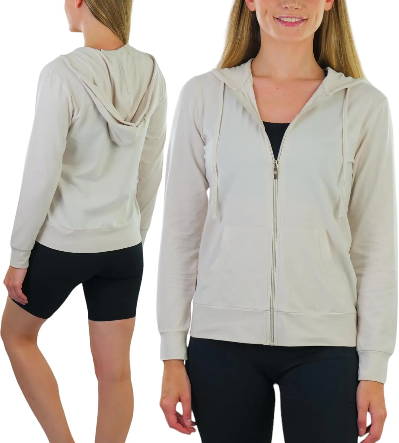 ToBeInStyle Women's Thin Fabric Long Sleeve Kangaroo Pocket Zip Up Hoodie