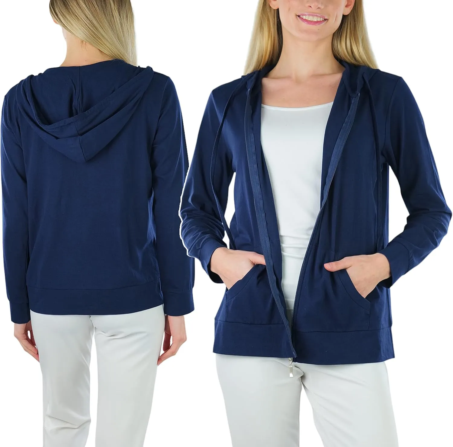 ToBeInStyle Women's Thin Fabric Long Sleeve Kangaroo Pocket Zip Up Hoodie