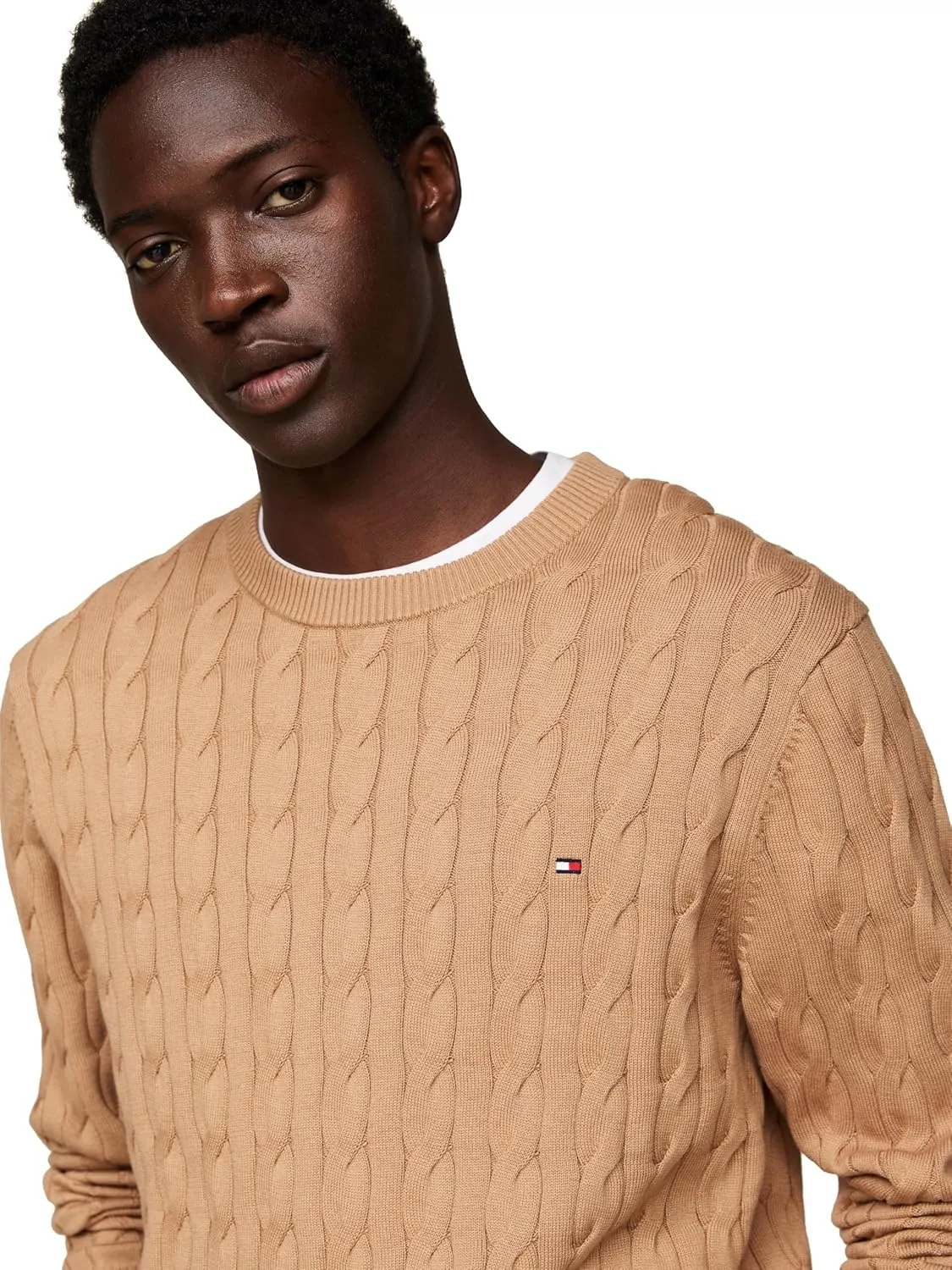 Tommy Hilfiger Men's Cable Knit Crewneck Sweater Lightweight Pullover