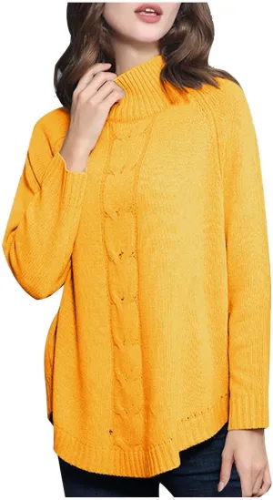 tuduoms Womens Turtleneck Oversized Cozy Sweater Long Sleeve Casual Loose Pullover Chunky Cable Knit Tops Fall Winter Fashion