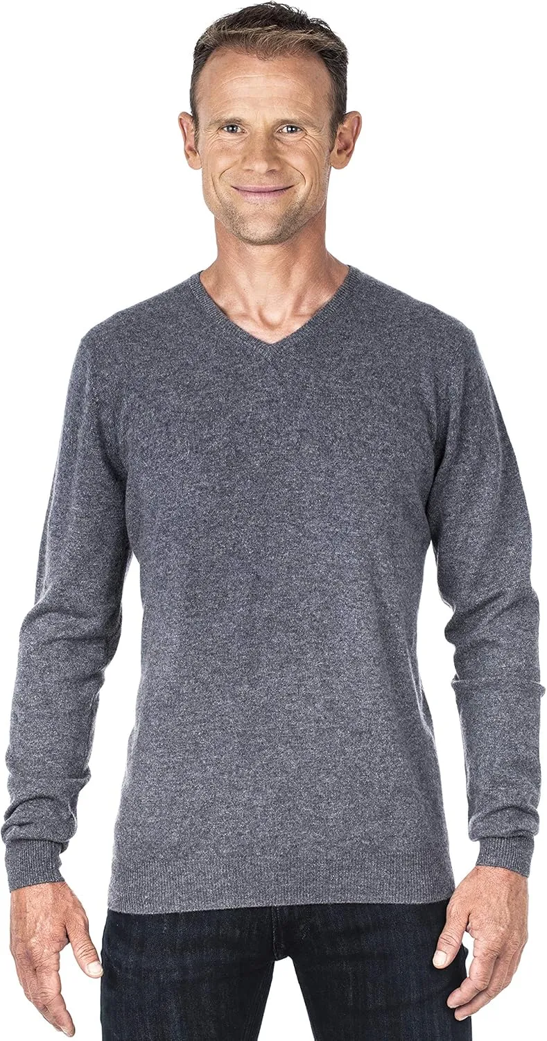 UGHOLIN Men's 100% Pure Cashmere V-Neck Sweater
