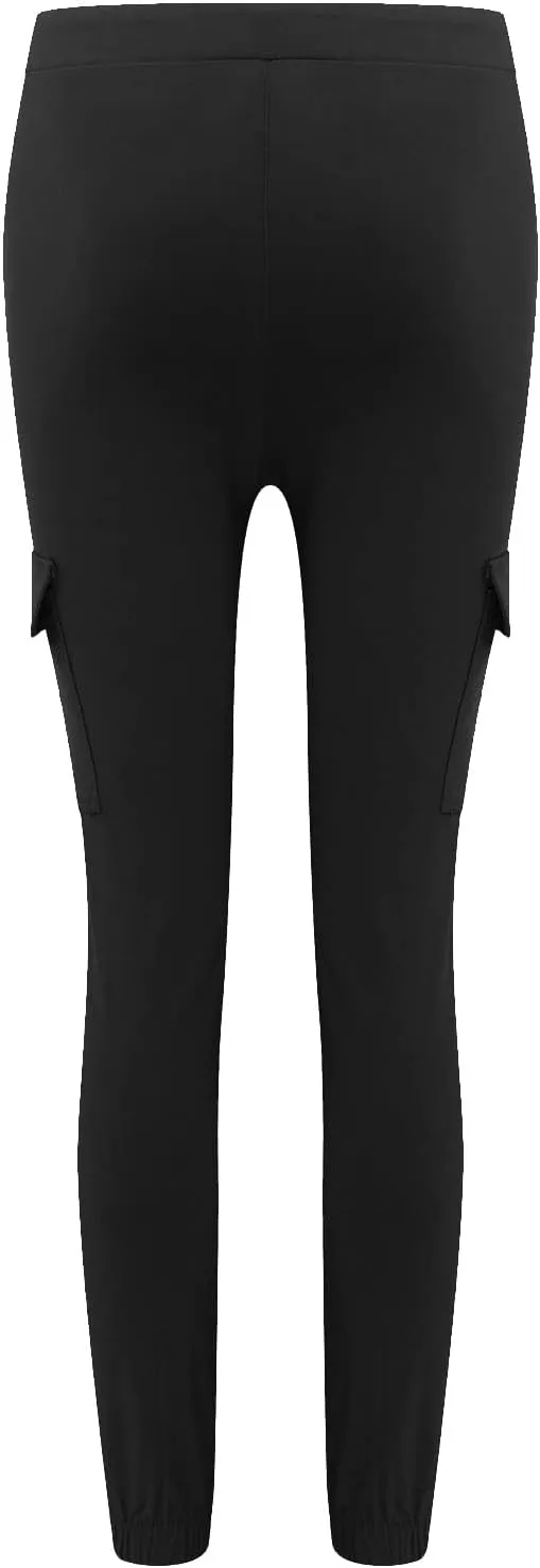 Uillui Women's Elastic Waist Casual Cargo Pants Slim-fit Athletic Running Jogger Sweatpants Tactical Pockets Hiking Pants