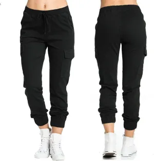 Uillui Women's Elastic Waist Casual Cargo Pants Slim-fit Athletic Running Jogger Sweatpants Tactical Pockets Hiking Pants