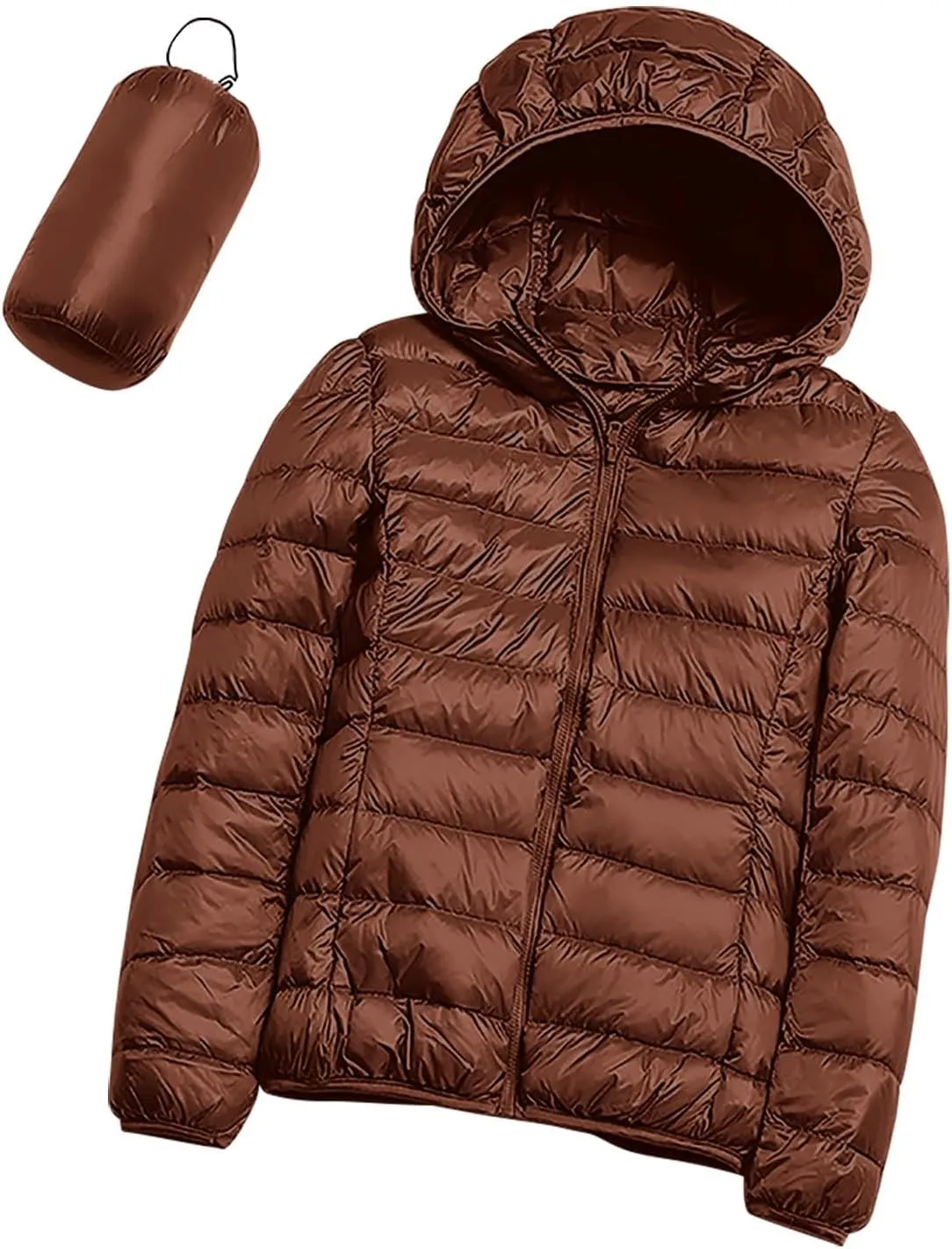 Uillui Women's Packable Ultra-Light Down Jacket Hooded Quilted Puffer Jacket Zippered Pockets Water-Resistant Winter Coats